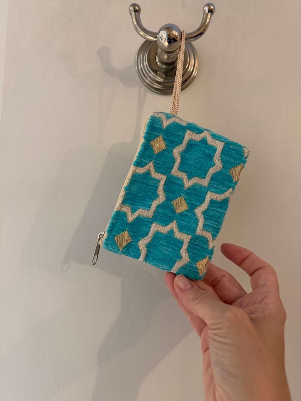 Turquoise & Gold Patterned Wristlet Pouch